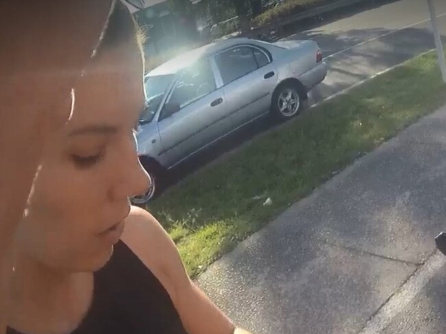 A police bodyworn camera filmed Hannah Clarke and Rowan Baxter when they were pulled over for driving an unregistered vehicle. Footage: Queensland Police