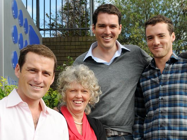 Karl Stefanovic with his mother Jenny and brothers network journalist Pete and cameraman Tom at the Channel Nine studios in Sydney a few years ago.