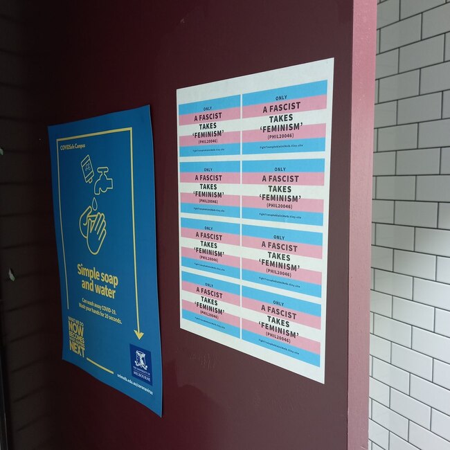 A trans rights poster put up outside academic Holly Lawford-Smith's lecture theatre. Source: Twitter