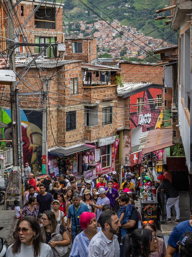 Medellin was once known as the murder capital of the world, with drug lord Pablo Escobar taking control of Comuna 13, a poor suburb in the hills on the outskirts of the city. Picture: Jason Edwards
