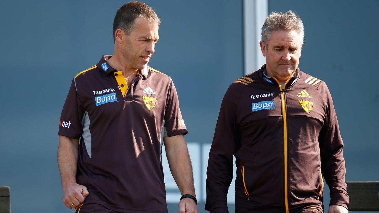 Alastair Clarkson (left) and Chris Fagan during their time at Hawthorn in 2014. Picture: Michael Willson/AFL Media)