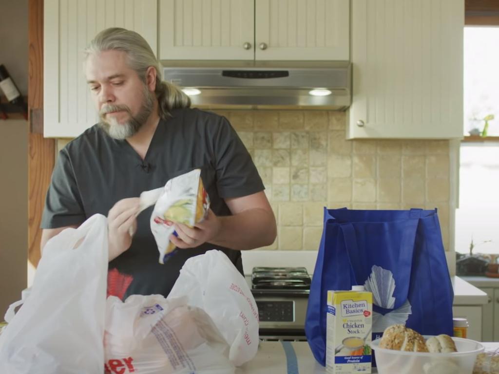 VanWingen suggested dividing your counter into halves and only transferring the groceries over to a ‘clean’ side once you’ve disinfected each item. Picture: YouTube