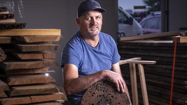 Jason Somerville in his unique furniture store in Williamstown prides itself on making environmentally friendly custom furniture pieces using local woods, with the goal of re-establish the local furniture scene in a post-covid world.Picture by Wayne Taylor 4th November 2020