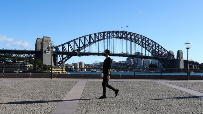 The usually bustling Sydney Harbour foreshore is all but deserted as Sydneysiders lock down. Picture: NCA NewsWire