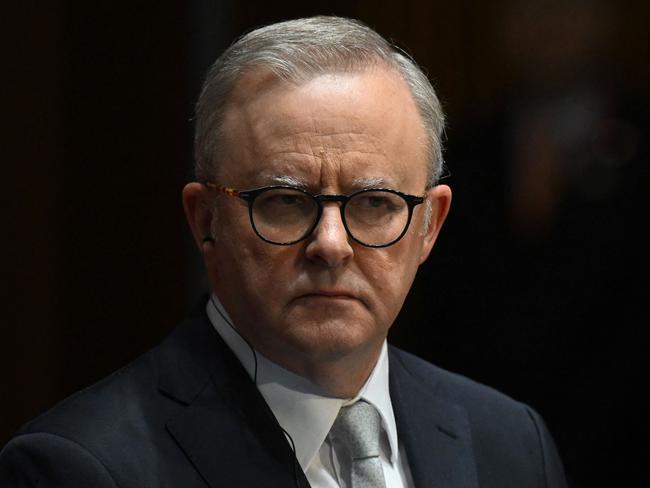 Australia's Prime Minister Anthony Albanese speaks to the media during a signing ceremony with China's Premier Li Qiang (not pictured) at Parliament House in Canberra on June 17, 2024. (Photo by LUKAS COCH / POOL / AFP)