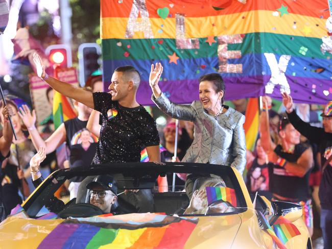 SYDNEY, AUSTRALIA - NCA NewsWire Photos -  MARCH 2, 2024: Clover Moore at the Sydney Gay and Lesbian Mardi Gras Parade 2024 just after protesters went out in front of the labour float.Picture: NCA NewsWire / Damian Shaw