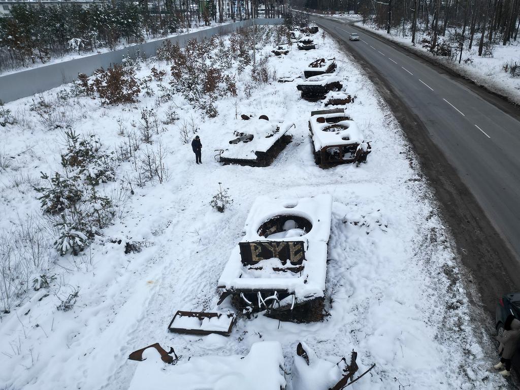 Destroyed Russian tanks in Bucha, Ukraine. Germany has called for a ‘winter protection plan’ for Ukraine. Picture: Jeff J Mitchell/Getty Images