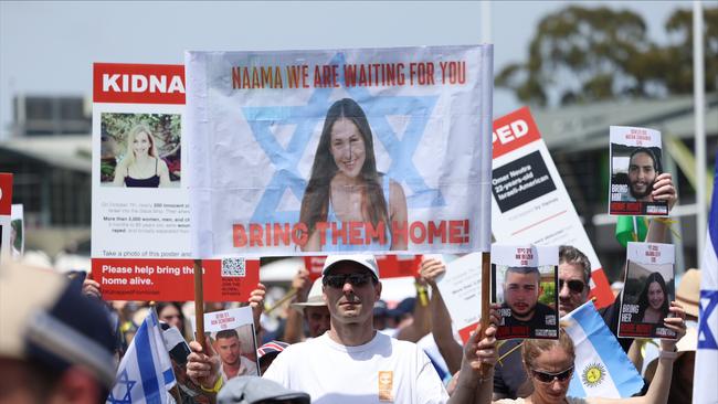 The rally honoured victims from Israel and over 40+ countries whose nationals were murdered, injured or taken hostage by Hamas. Picture: NCA NewsWire / Dylan Robinson