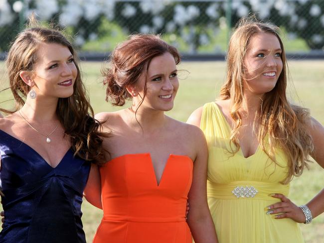 L to R: Juliet Prichard, Cassie Trepkowski and Shae Munnings at the St Mary's School formal at Tattersalls Park on Friday 28 November 2014