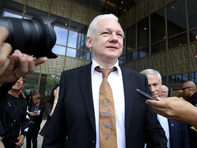 Julian Assange leaves the US court in Saipan, following his guilty plea to one count of conspiring to obtain and disclose classified US national defence documents. Picture: Getty