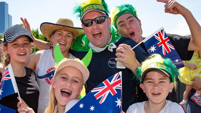 People lined Swanston St to see the The Australia day parade . Picture: Sarah Matray