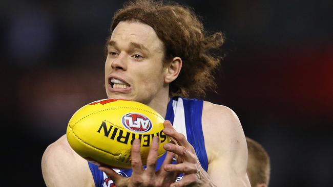 AFL Round 22. 17/08/2019. North Melbourne v Port Adelaide at Marvel Stadium .  Ben Brown of the Kangaroos marks on the lead and kicks his 10th goal 4th quarter    . Pic: Michael Klein