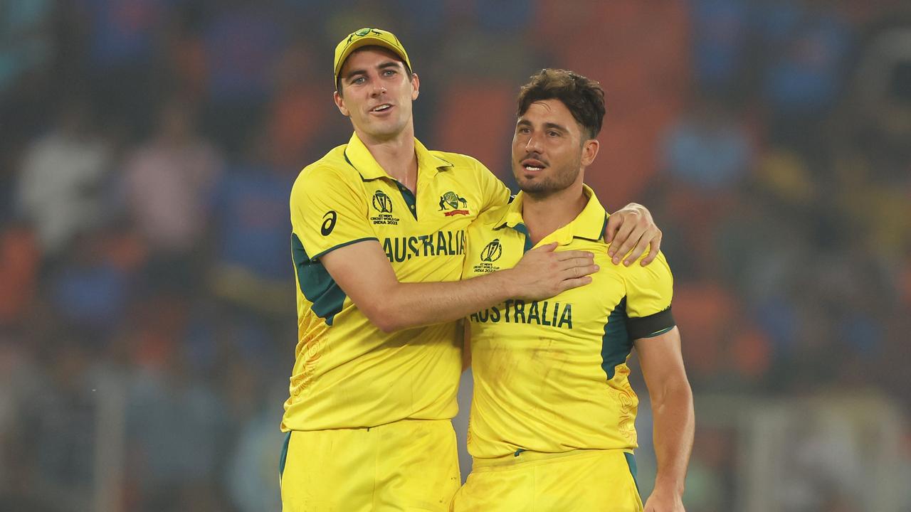 Marcus Stoinis and Pat Cummins. Photo by Robert Cianflone/Getty Images.