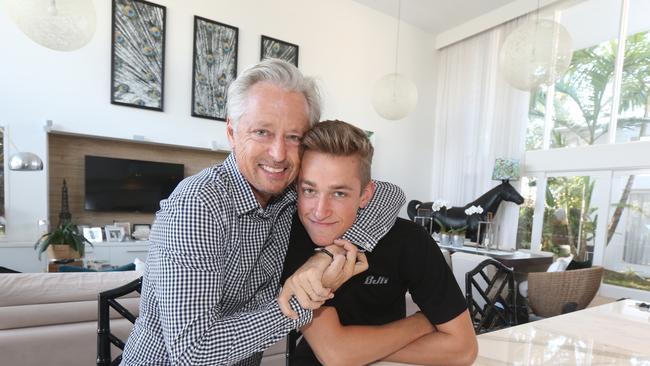 Gold Coast motorsport young gun Zane Goddard with his father Bayden. Picture Mike Batterham