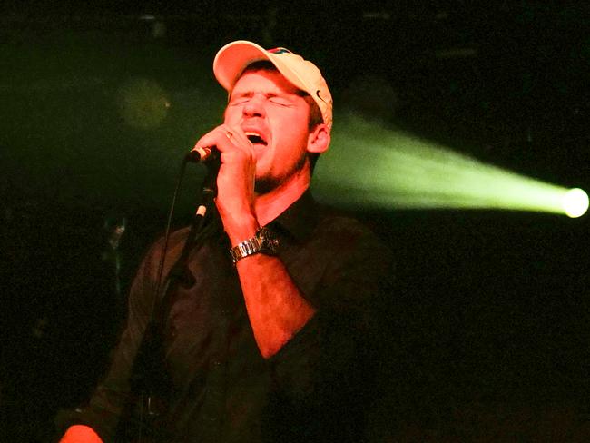 Former Australian Rules player Jonathan Brown sings on stage with tribute band The Pearl Jam Experience, at The Prince Ballroom in St Kilda.  Picture: Alex Coppel.    EXCLUSIVE IMAGES TO HS