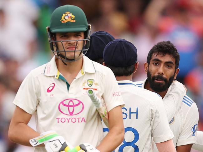 Jasprit Bumrah gives Sam Konstas a send off. Picture: Morgan Hancock/CA/Cricket Australia