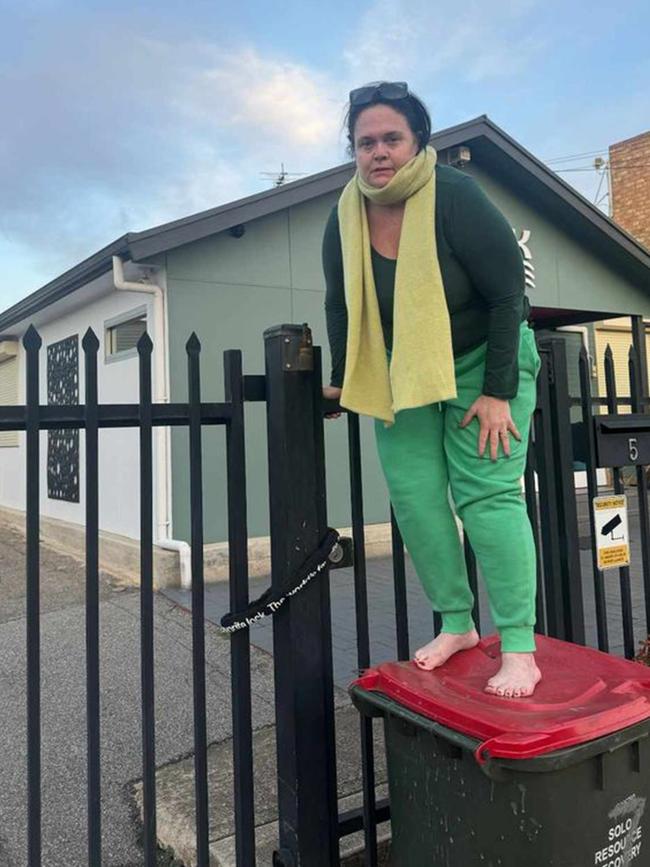 … and atop the wheelie bin outside her shuttered business in September last year.