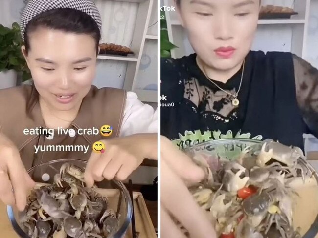 Woman's live crab feast sparks outrage. Picture: TikTok / kerliox2