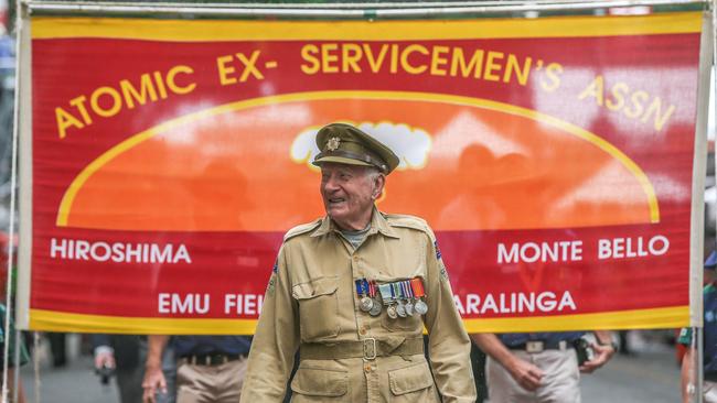 Atomic Veterans march in the Brisbane 2023 Anzac Day parade. Picture: NCA NewsWire / Glenn Campbell