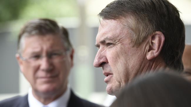 Terry Mulder, right, with Denis Napthine on the campaign trail during their days in politics Picture: Andrew Batsch