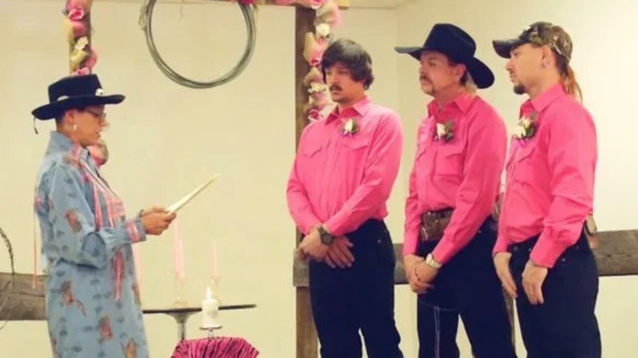 Travis Maldonado, Joe Exotic and John Finlay's wedding. Picture: Netflix