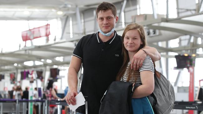 Paul Gajak, 31 and his partner, Sylwia Kozdoj, 28 who were heading to Adelaide. Picture: David Swift