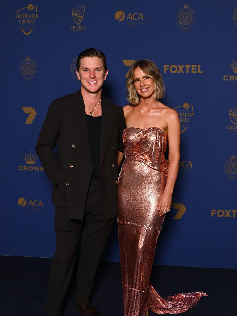 Adam Zampa and Hattie Zampa arrive ahead of the 2024 Cricket Australia Awards at Crown Palladium.(Photo by Morgan Hancock/Getty Images for Cricket Australia)