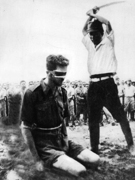 Japanese soldiers frequently beheaded Allied prisoners — or executed them in even more barbarous ways. This picture shows the murder of Netherlands special forces Sergeant Leonard G. Siffleet, captured in New Guinea.