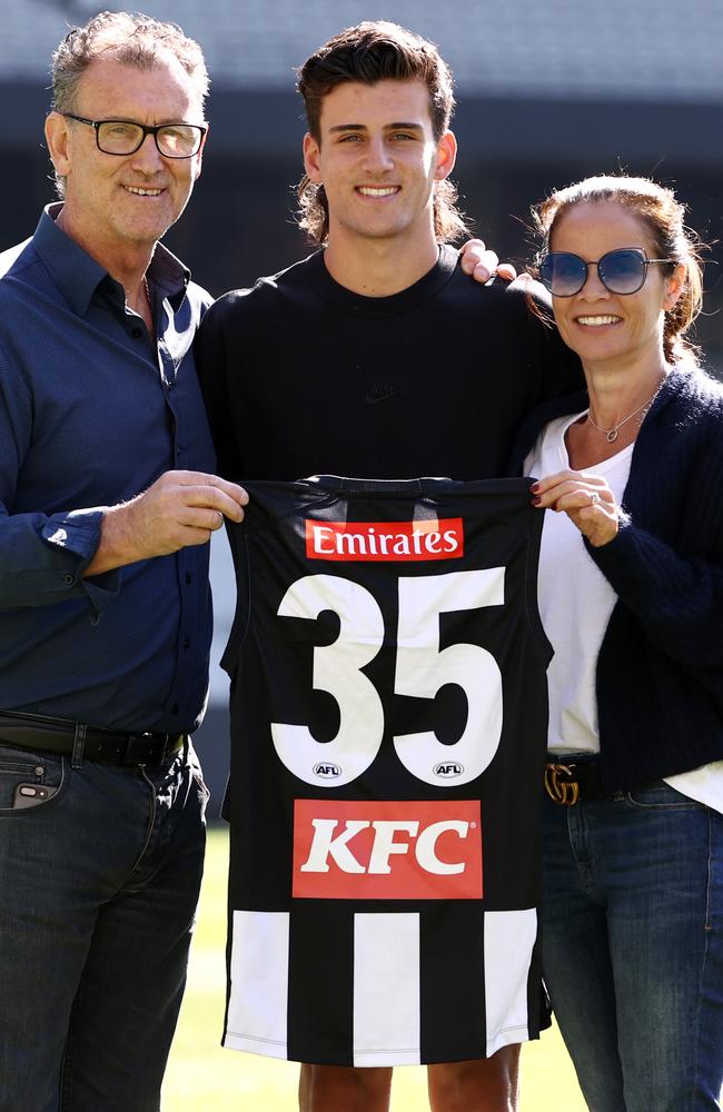 Nick Daicos with dad Peter and mum Colleen ahead of last year’s draft. Picture: Michael Klein