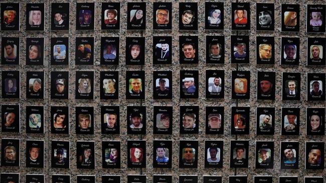 2022 photos of fentanyl victims are on display at The Faces of Fentanyl Memorial at the US Drug Enforcement Administration headquarter. Picture: ALEX WONG / GETTY