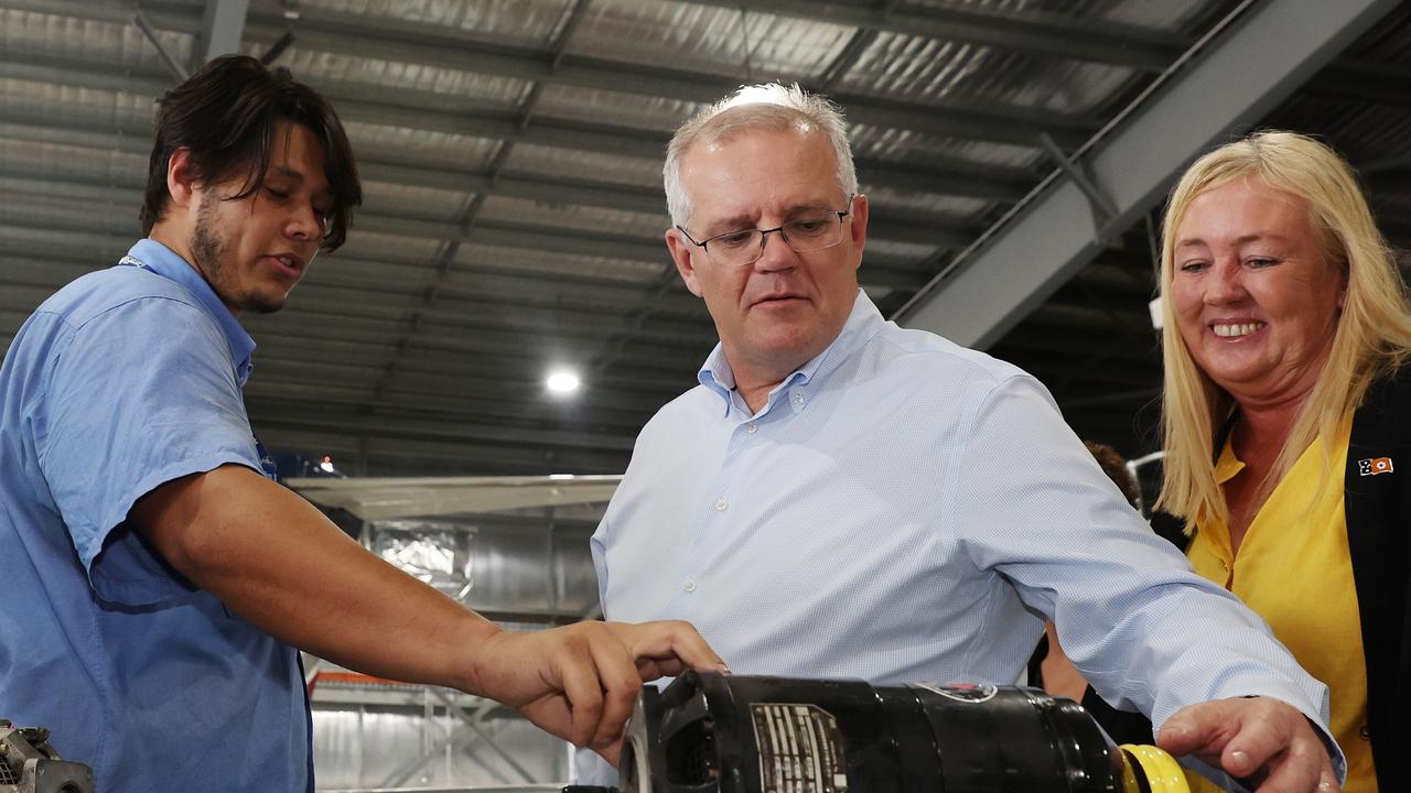 Prime Minister Scott Morrison and Tina MacFarlane, CLP Candidate for Solomon, in Darwin on Tuesday. (Photo by Asanka Ratnayake/Getty Images)