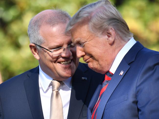 *This picture has been selected as one of the Best of the Year News images for 2019* United States President Donald Trump and Australia's Prime Minister Scott Morrison at a ceremonial welcome on the south lawn of the White House in Washington DC, United States, Friday, September 20, 2019. (AAP Image/Mick Tsikas) NO ARCHIVING