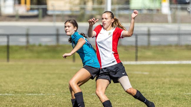 Katie Sherar from Chancellor State College and Polly Jones from Kelvin Grove. Picture: Richard Walker