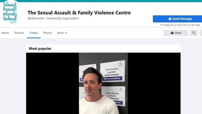 Greg Jackman starring in an International Women’s Day video for the sexual assault centre the same month he began sexting Jessica. Picture: Facebook