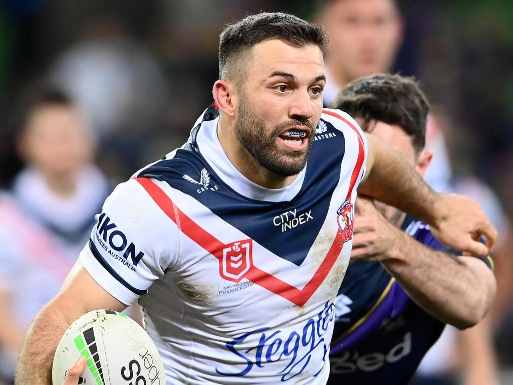 Young Arlo got his chance to meet his hero – the Roosters’ James Tedesco. Picture: Quinn Rooney/Getty Images