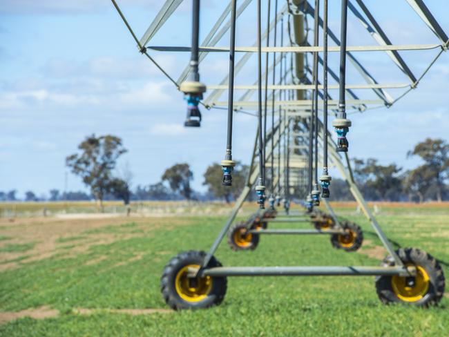 NEWS: Murray Irrigation NSW- Gabrielle CouplandFarmers in need of water.  Gabrielle Coupland on her farm at Logie Brae in NSW (near Finley). Pictured: Generic irrigation.  Murray Irrigation NSW.  T-I linear irrigatior.PICTURE: ZOE PHILLIPS