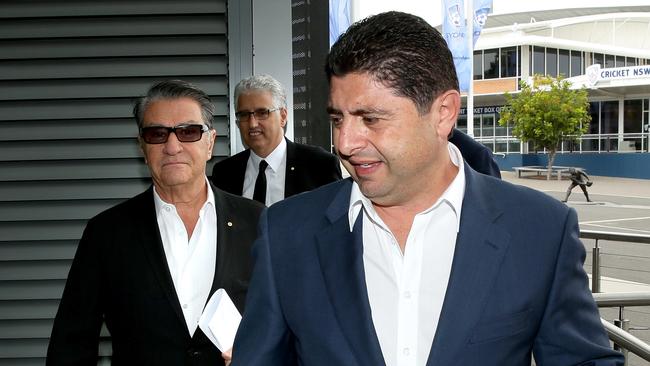 Nick Politis, Nick Pappas and Ray Dib arrive for their meeting with NRL Chairmen. Picture Gregg Porteous