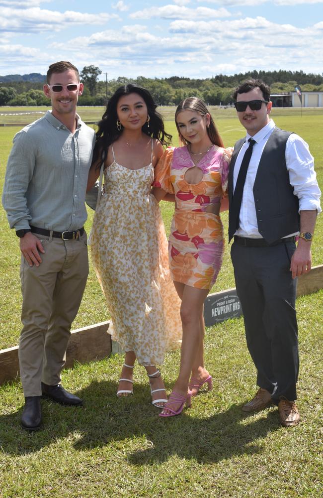 Oliver Lane, Miranda Fisher, Nico De Bock and Abby Mercado enjoy their day at the Polo By the Sea event in Maroochydore. Picture: Eddie Franklin