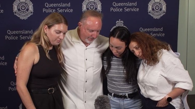 The family of Cameron Duce delivering a statement at the Gold Coast District police headquarters in Surfers Paradise shortly after his death. Picture: QPS.