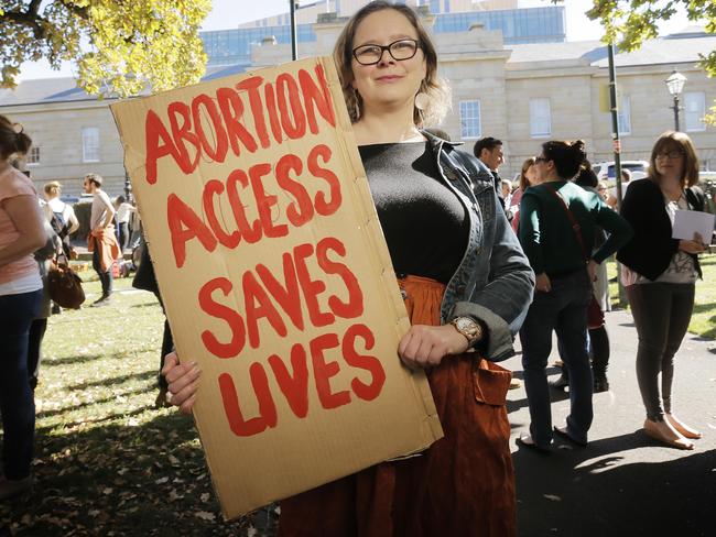 Elizabeth Smith at the protest about women's health and access to abortion services, held on the Parliament lawns.Picture: MATHEW FARRELL