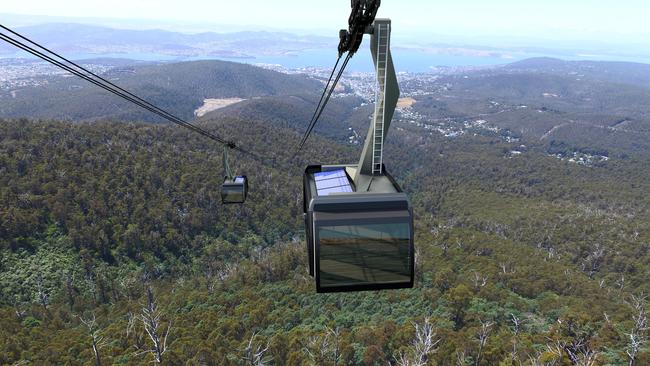 An early artists impressions of what the proposed cable car on Mount Wellington could look like. Picture: supplied