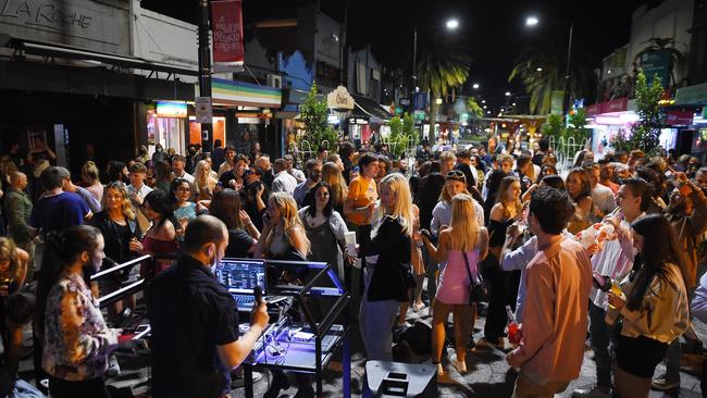 A dance party broke out on Acland Street on Saturday night. Picture: Josie Hayden