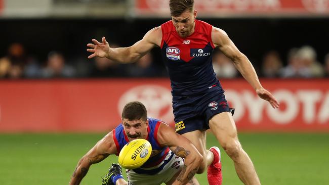 Tom Liberatore and Viney will do battle again in the midfield in Wednesday night’s grand final rematch. Picture: Getty Images