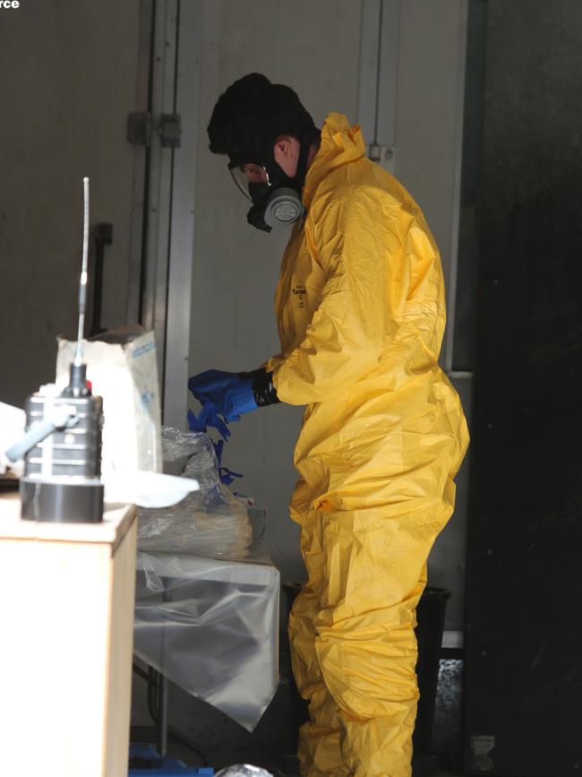 Police search the meth lab at Tuggerah.