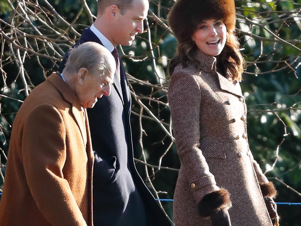 Prince Philip, Duke of Edinburgh and Prince William, Duke of Cambridge and Catherine, Duchess of Cambridge attend church at Sandringham in 2018. Picture: Max Mumby/Indigo/Getty Images