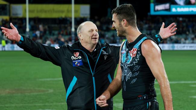 The Power announced themselves as contenders with their win over Melbourne. (Photo by James Elsby/AFL Photos via Getty Images)