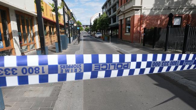 Little Malop St was cordoned off on Sunday morning. Picture: Mark Wilson