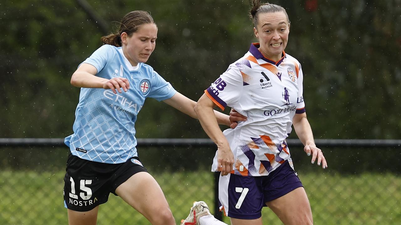 Kiera Meyers (left) in action for Melbourne City.