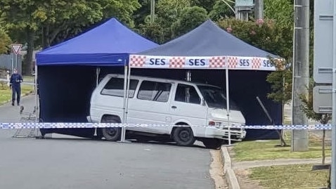 Nicholas Henry’s van cordoned off by police in Morwell after his murder. Picture: Marie Taylor