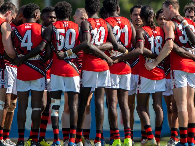 Tiwi Bombers ahead of their match with the St Mary's in Round 6 of the 2024-25 NTFL season. Picture: Pema Tamang Pakhrin